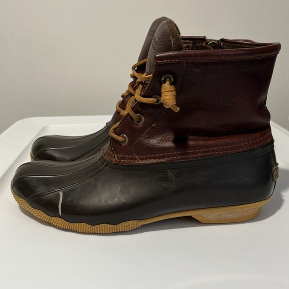 Sperry Women's Saltwater Duck Rubber Boots Size 9 Brown Black Top-Sider Rain - Picture 8 of 16